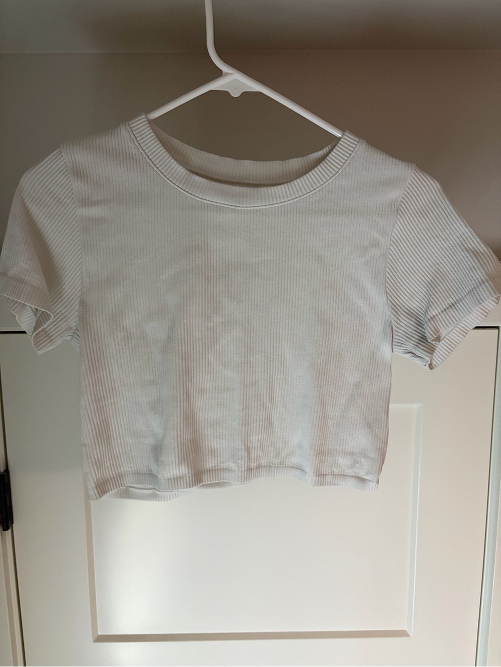 Women's White Ribbed Crop Tee